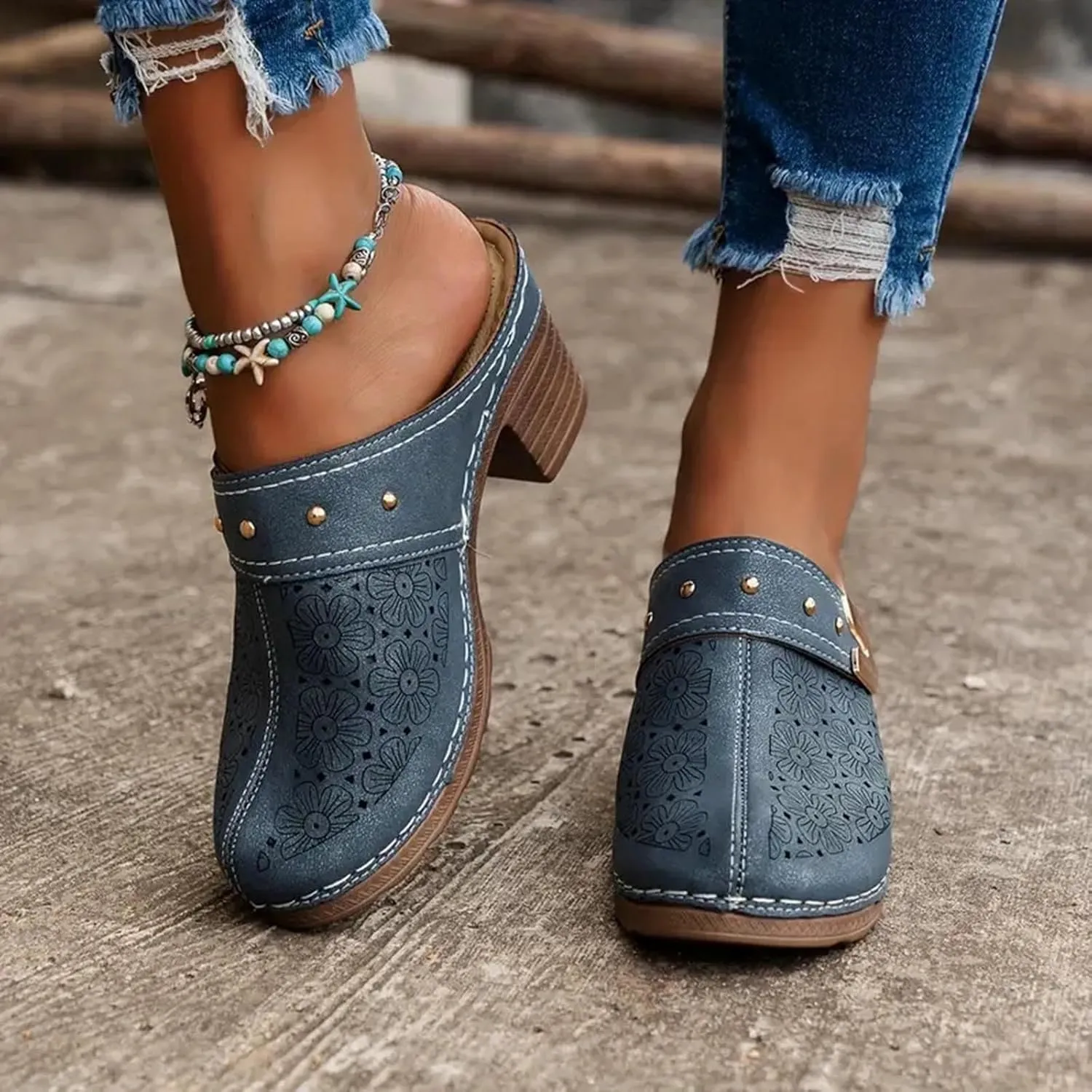 Pumps Shoes Dressy Fashion Comfortable Bohemian and Comfortable Ladies Shoes with Medium Length Heel Outdoor
