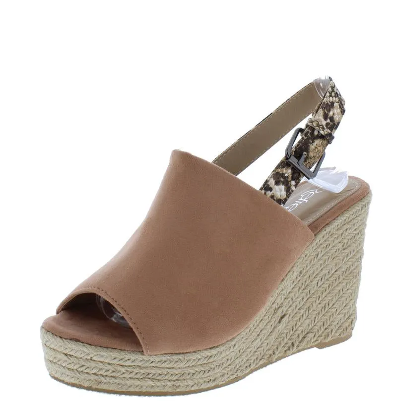 "Emory" Taupe Peep Toe Slingback Wedge