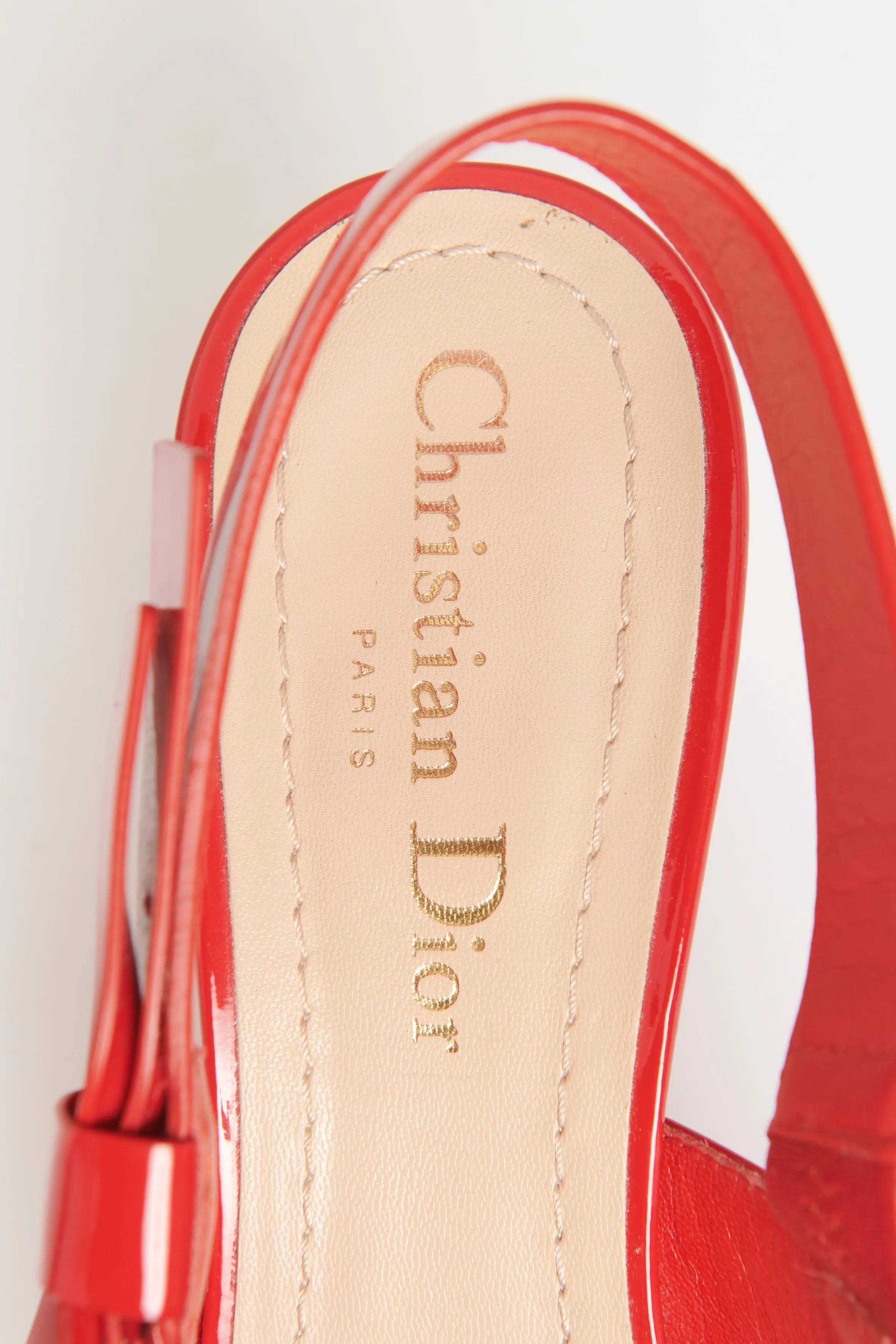 Red Patent Leather Bow Preowned Slingback Heels