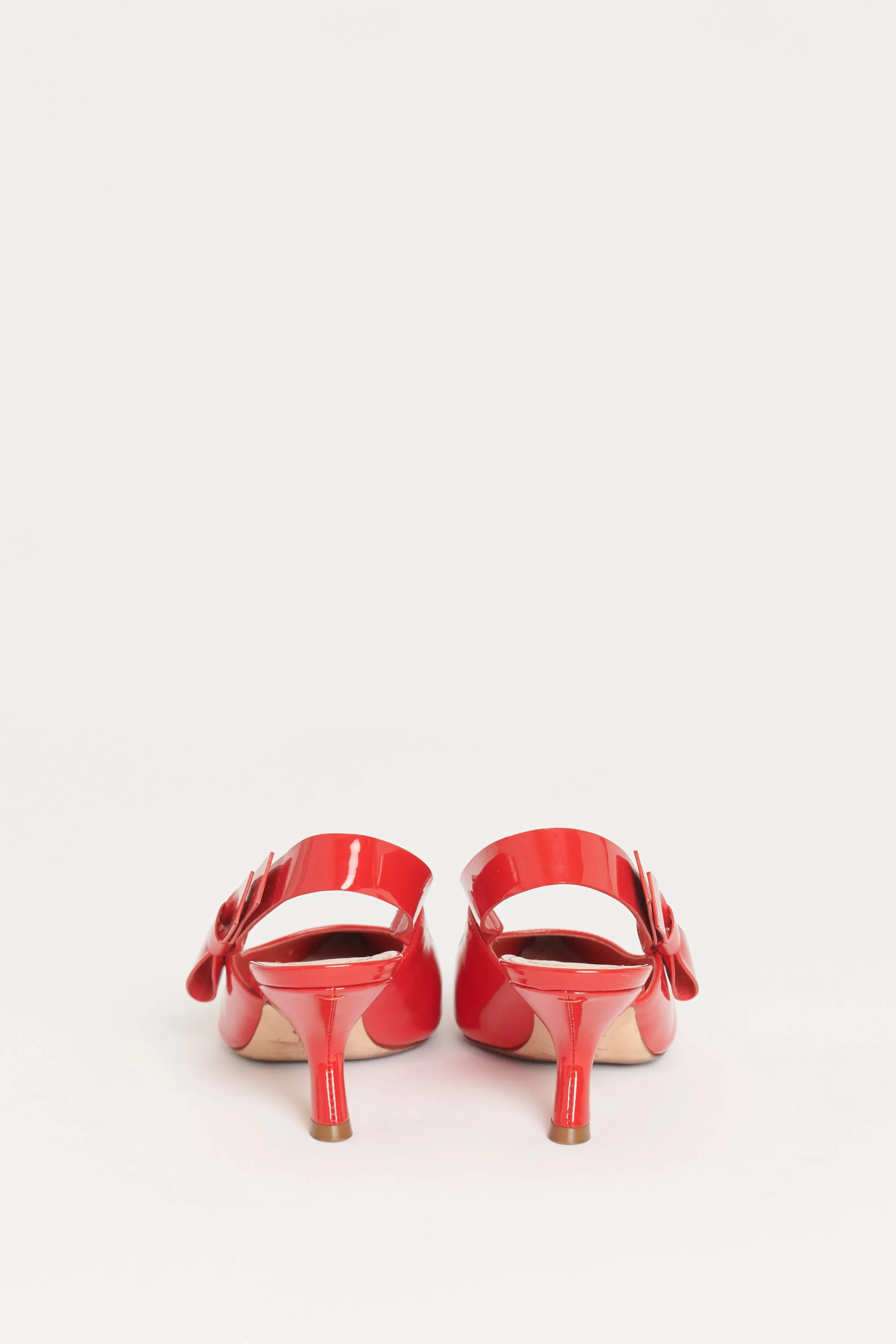Red Patent Leather Bow Preowned Slingback Heels