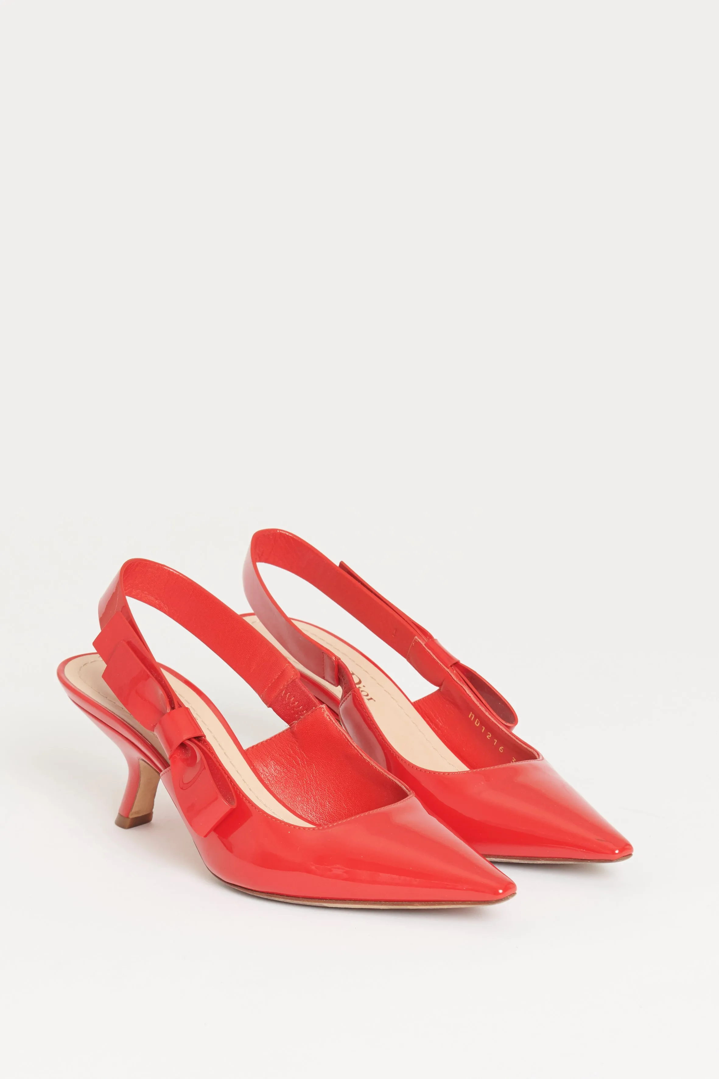 Red Patent Leather Bow Preowned Slingback Heels