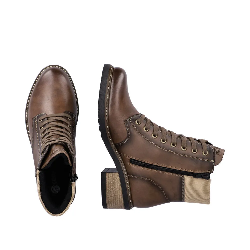 Remonte D1A70-22 Ladies Chestnut Brown Leather Zip & Lace Ankle Boots