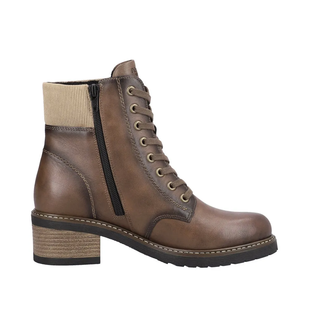 Remonte D1A70-22 Ladies Chestnut Brown Leather Zip & Lace Ankle Boots