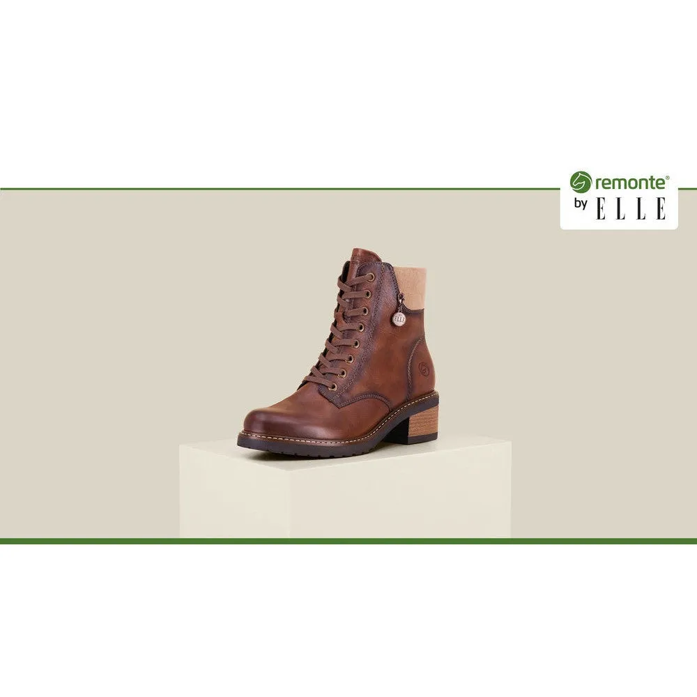 Remonte D1A70-22 Ladies Chestnut Brown Leather Zip & Lace Ankle Boots