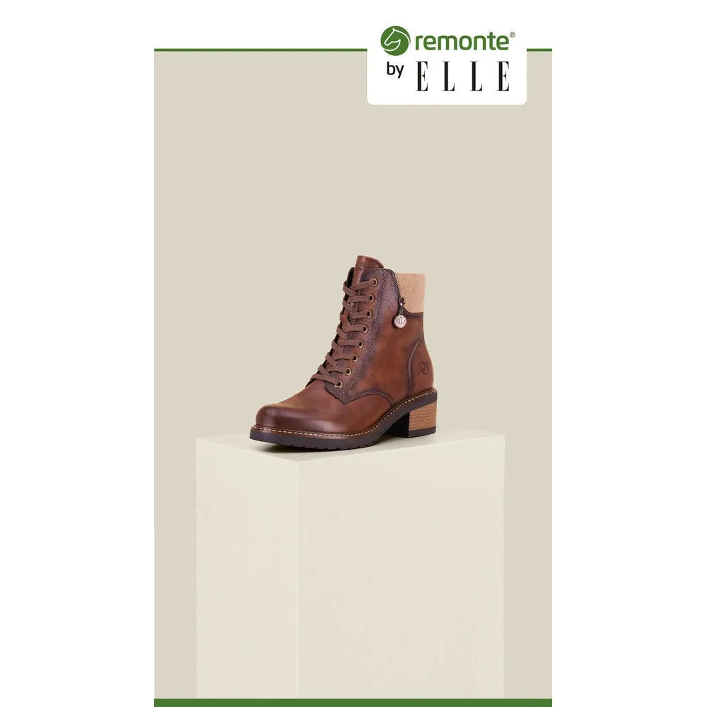 Remonte D1A70-22 Ladies Chestnut Brown Leather Zip & Lace Ankle Boots