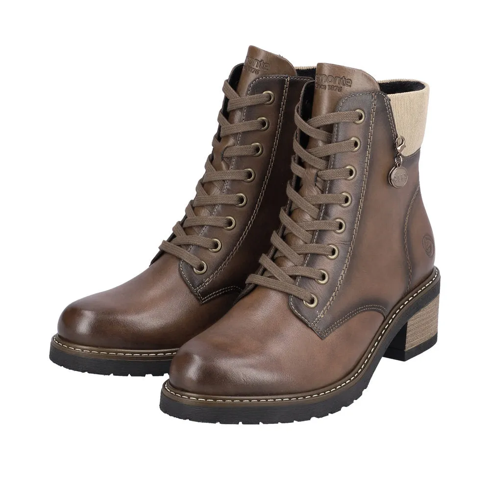 Remonte D1A70-22 Ladies Chestnut Brown Leather Zip & Lace Ankle Boots