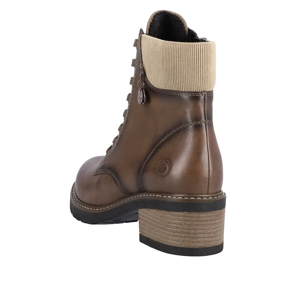 Remonte D1A70-22 Ladies Chestnut Brown Leather Zip & Lace Ankle Boots