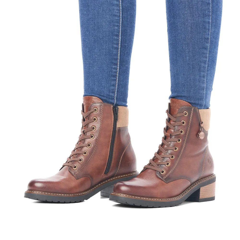 Remonte D1A70-22 Ladies Chestnut Brown Leather Zip & Lace Ankle Boots