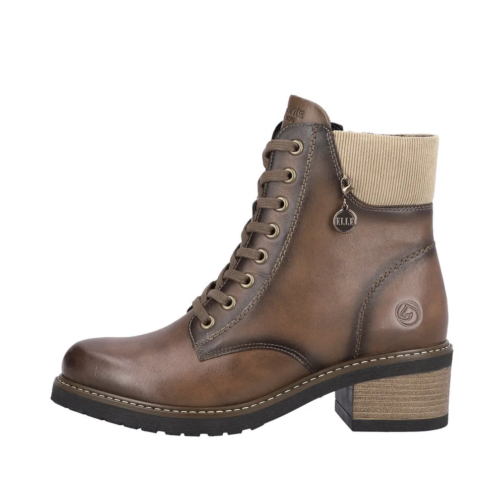 Remonte D1A70-22 Ladies Chestnut Brown Leather Zip & Lace Ankle Boots