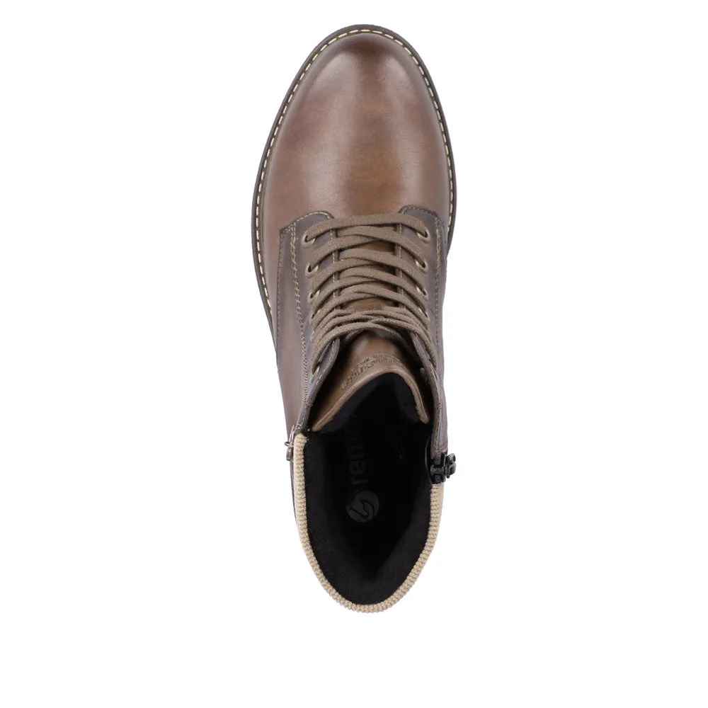 Remonte D1A70-22 Ladies Chestnut Brown Leather Zip & Lace Ankle Boots