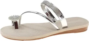 Rhinestone Sandals for Women Dressy 2025 Summer New Flower Clip Toe Slide Sandals Glitter Slip on Casual Flat Sandal