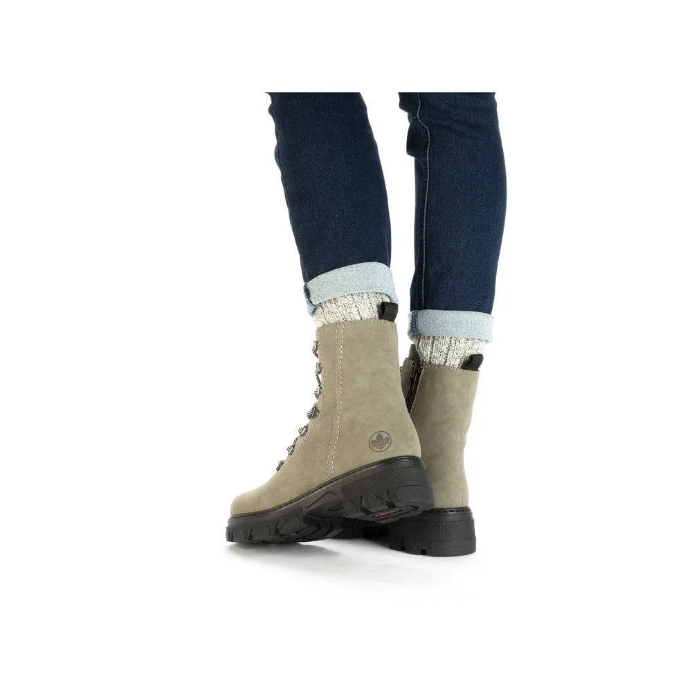 Rieker 74643-52  Ladies Green Side Zip Ankle Boots
