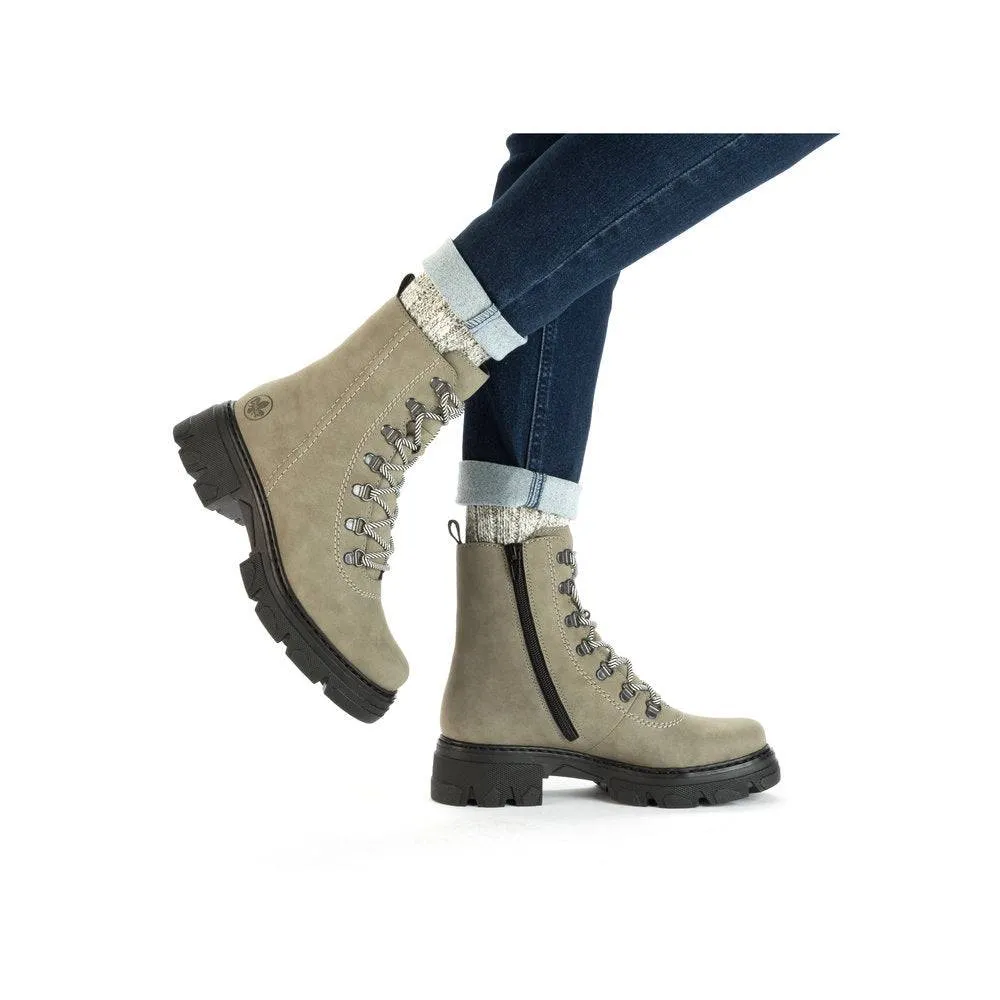 Rieker 74643-52  Ladies Green Side Zip Ankle Boots