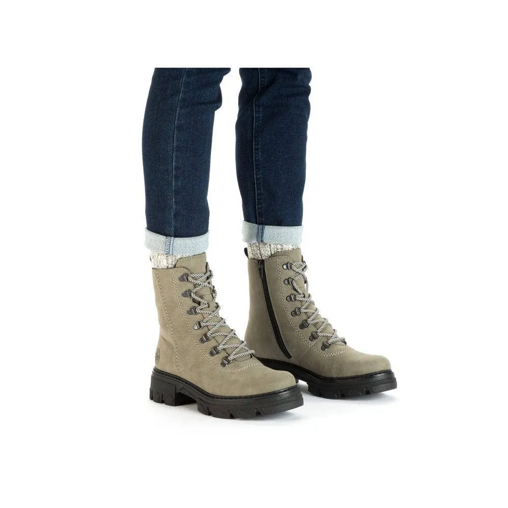 Rieker 74643-52  Ladies Green Side Zip Ankle Boots