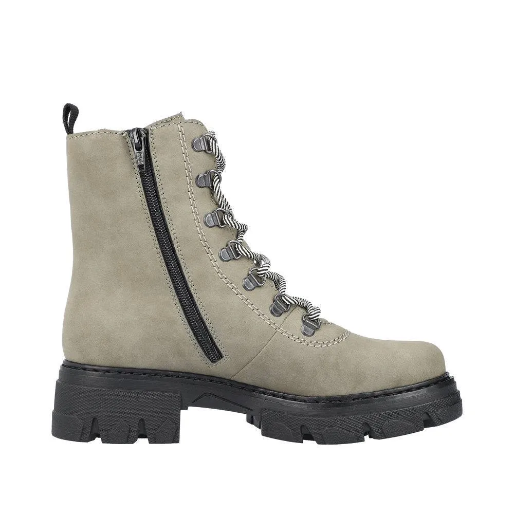 Rieker 74643-52  Ladies Green Side Zip Ankle Boots