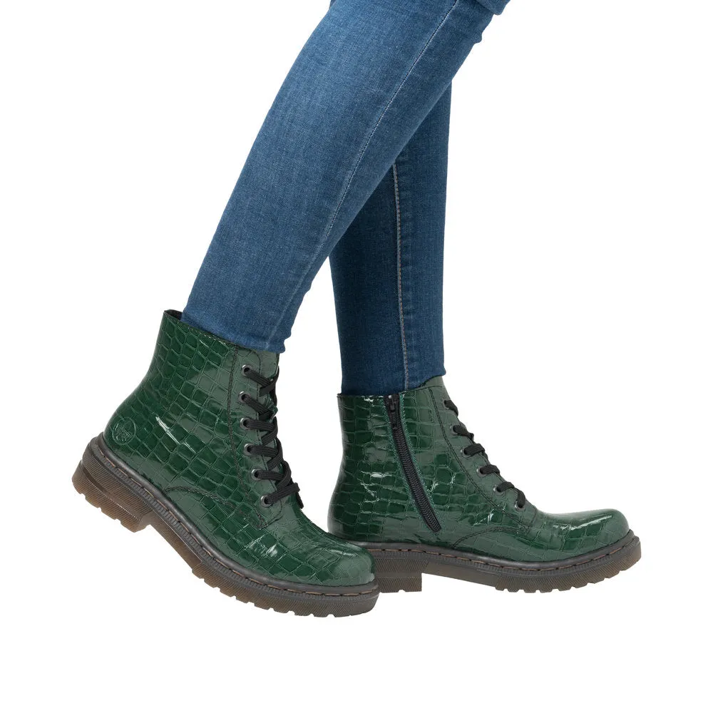Rieker 78240-54 Ladies Green Zip & Lace Ankle Boots
