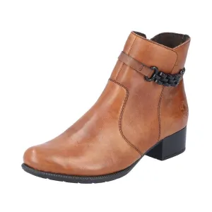 Rieker 78676-25 Ladies Tobacco Leather Side Zip Ankle Boots