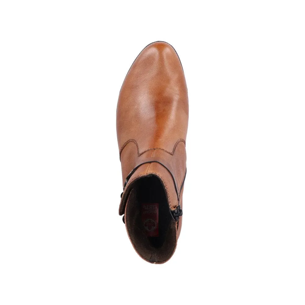 Rieker 78676-25 Ladies Tobacco Leather Side Zip Ankle Boots