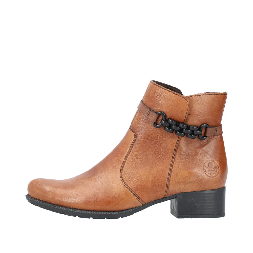 Rieker 78676-25 Ladies Tobacco Leather Side Zip Ankle Boots
