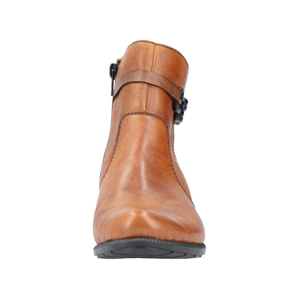 Rieker 78676-25 Ladies Tobacco Leather Side Zip Ankle Boots