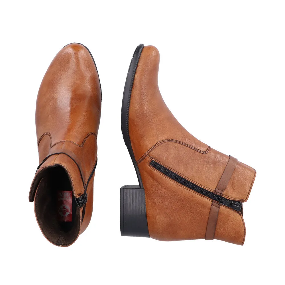Rieker 78676-25 Ladies Tobacco Leather Side Zip Ankle Boots
