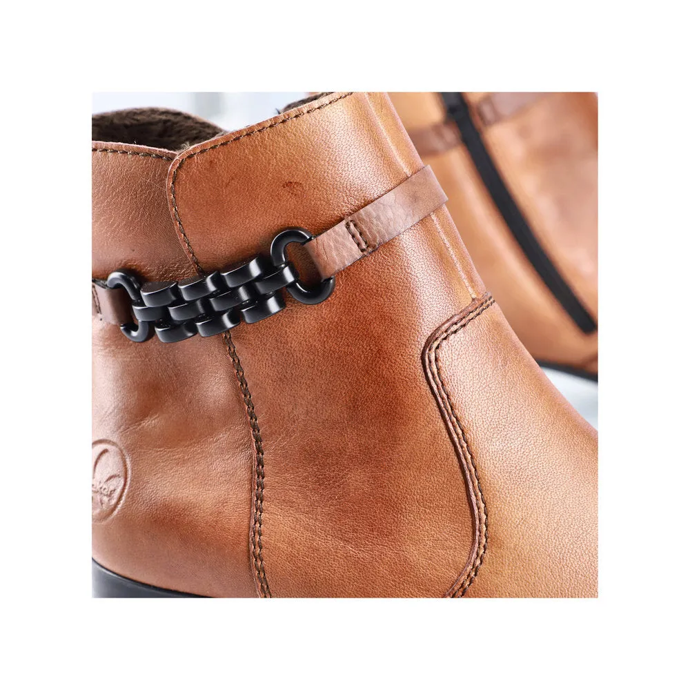 Rieker 78676-25 Ladies Tobacco Leather Side Zip Ankle Boots