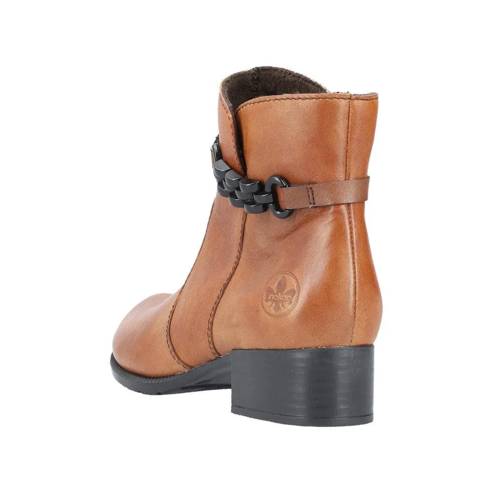 Rieker 78676-25 Ladies Tobacco Leather Side Zip Ankle Boots