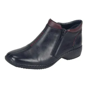 Rieker L3882-00 Ladies Black Leather Zip Up Ankle Boots