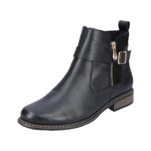 Rieker Z4959-00 Ladies Black Leather Side Zip Ankle Boots