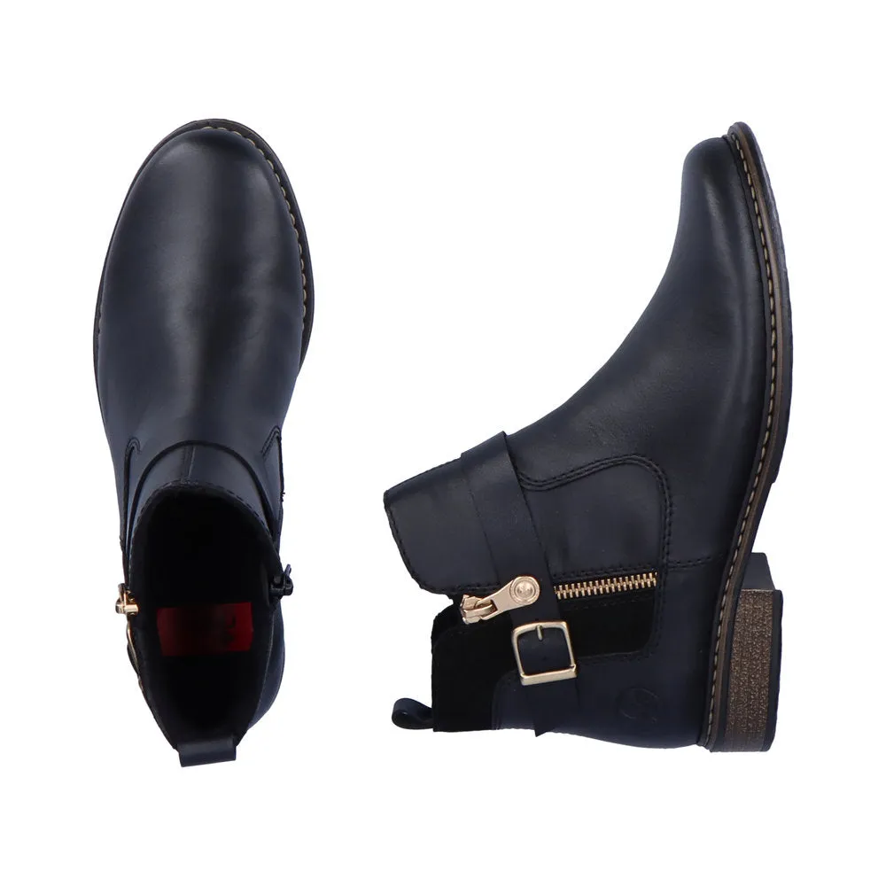Rieker Z4959-00 Ladies Black Leather Side Zip Ankle Boots