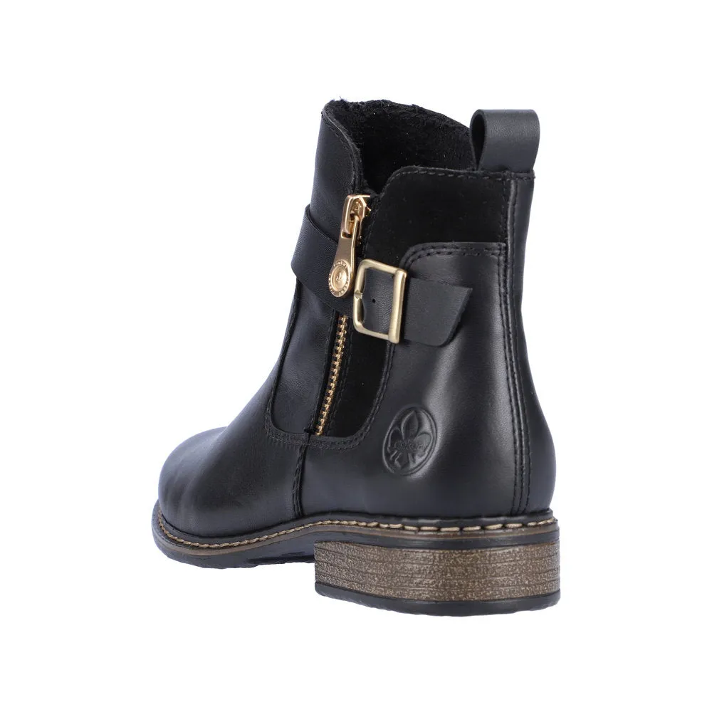 Rieker Z4959-00 Ladies Black Leather Side Zip Ankle Boots