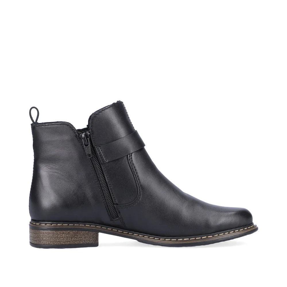 Rieker Z4959-00 Ladies Black Leather Side Zip Ankle Boots