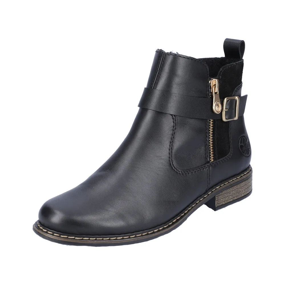 Rieker Z4959-00 Ladies Black Leather Side Zip Ankle Boots