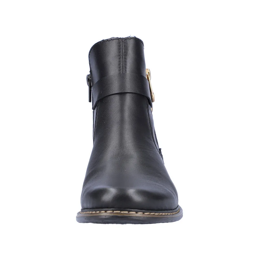 Rieker Z4959-00 Ladies Black Leather Side Zip Ankle Boots