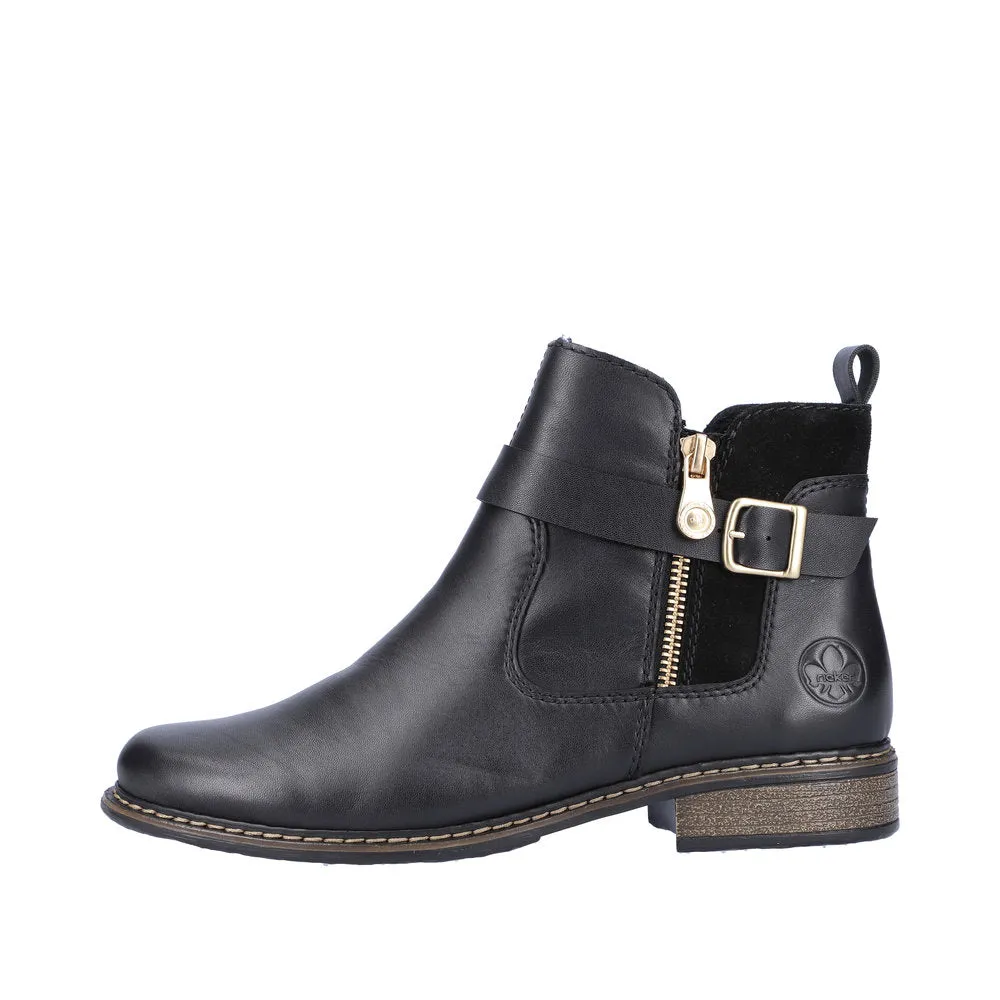 Rieker Z4959-00 Ladies Black Leather Side Zip Ankle Boots