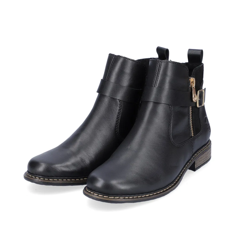 Rieker Z4959-00 Ladies Black Leather Side Zip Ankle Boots