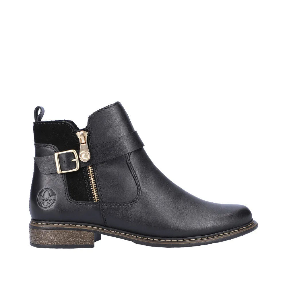 Rieker Z4959-00 Ladies Black Leather Side Zip Ankle Boots