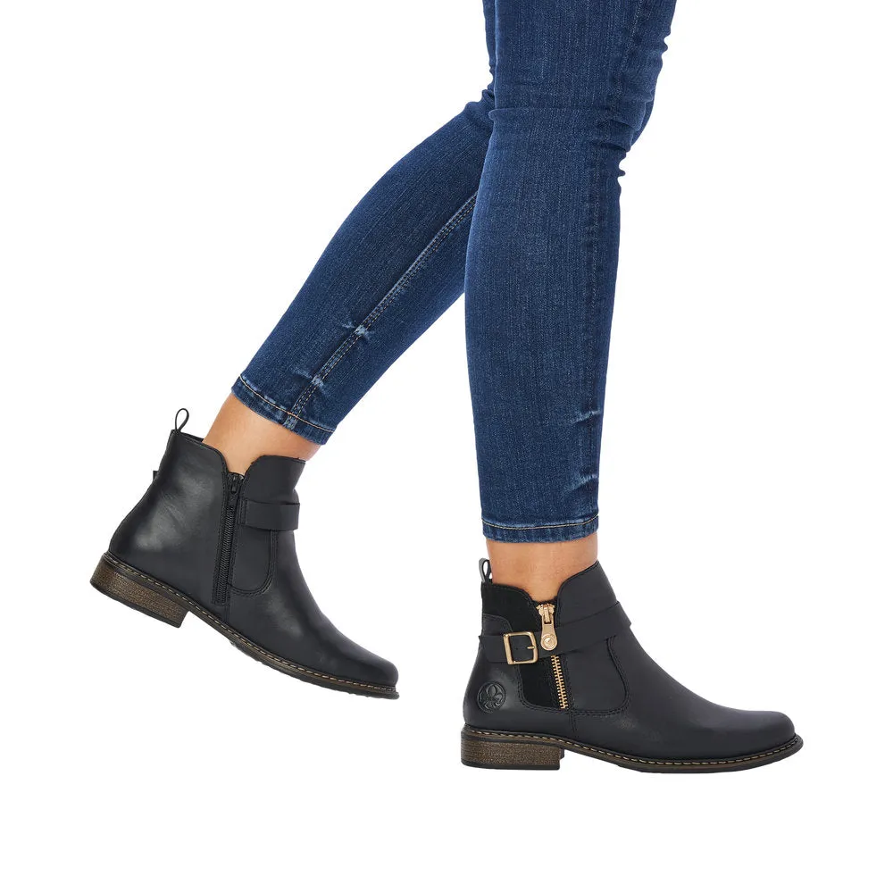Rieker Z4959-00 Ladies Black Leather Side Zip Ankle Boots