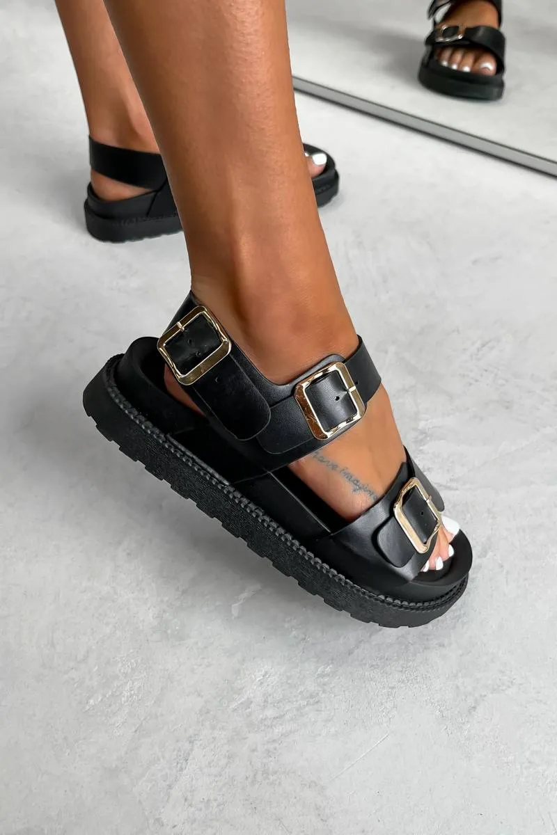 ROMI Chunky Buckle Gladiator Sandals - Black PU