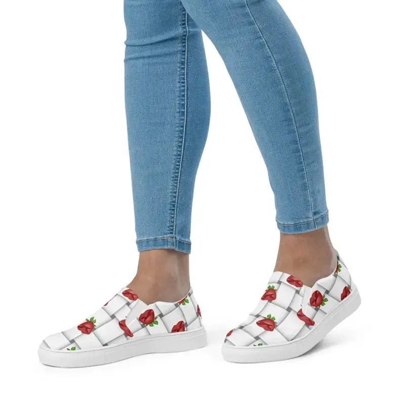 Roses Woven Canvas Shoes Women Slip for Daily Comfort
