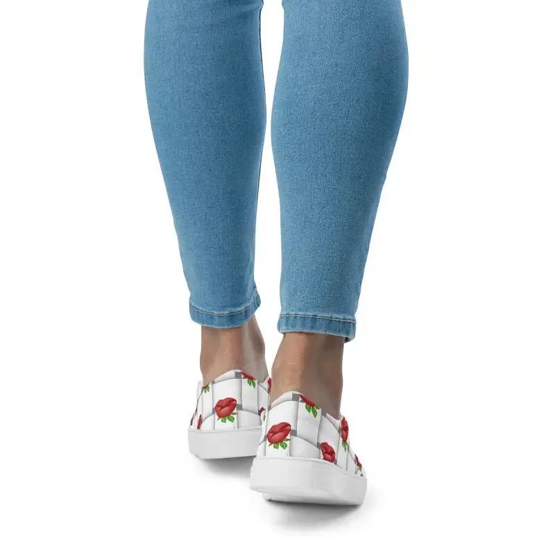 Roses Woven Canvas Shoes Women Slip for Daily Comfort