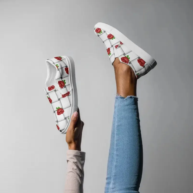 Roses Woven Canvas Shoes Women Slip for Daily Comfort