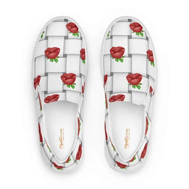 Roses Woven Canvas Shoes Women Slip for Daily Comfort