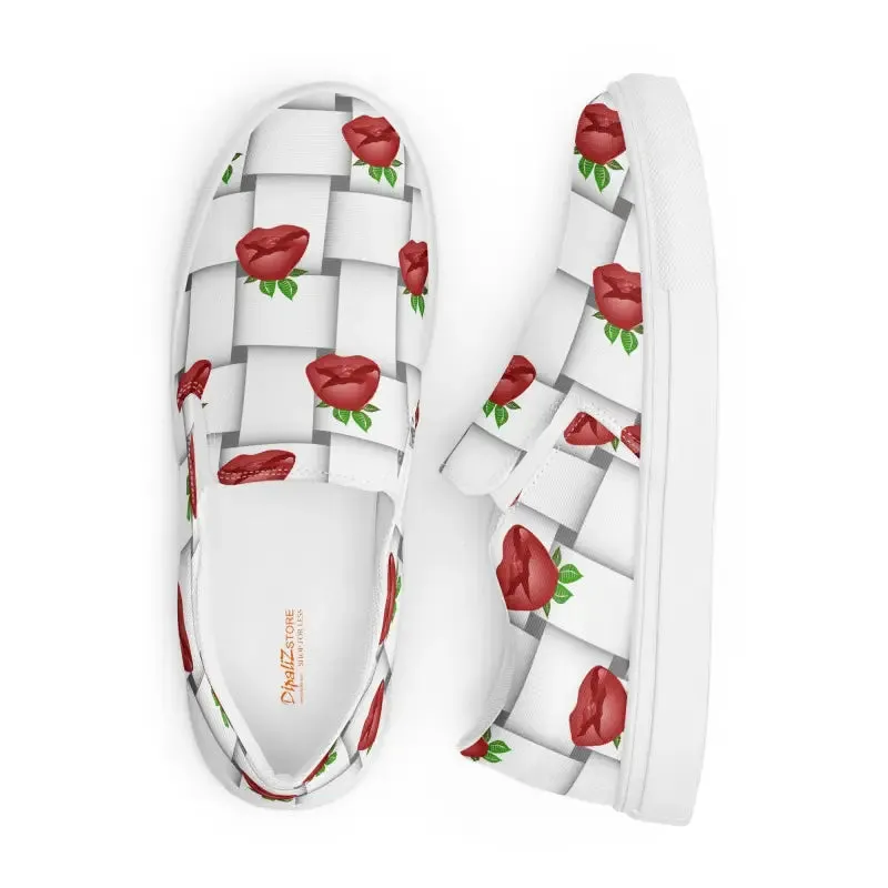 Roses Woven Canvas Shoes Women Slip for Daily Comfort