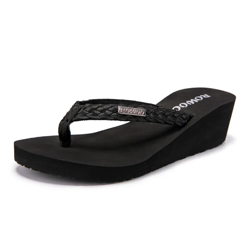 Rowoo Womens Summer High heels Flip Flops Fashion Decorative buckle sandals
