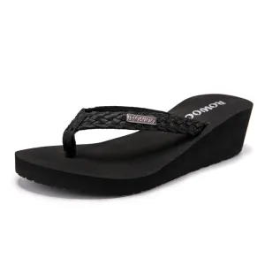 Rowoo Womens Summer High heels Flip Flops Fashion Decorative buckle sandals