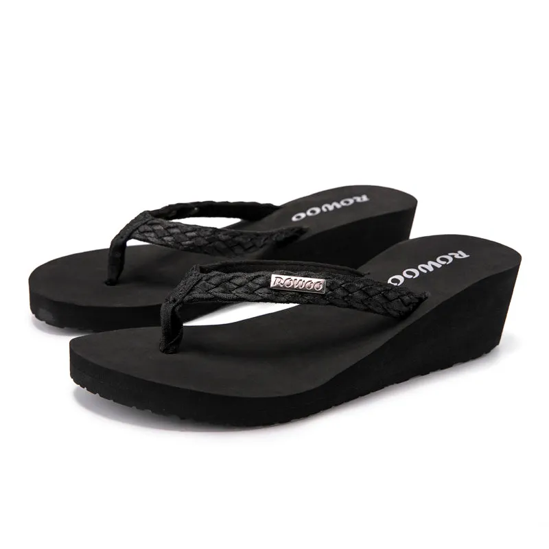 Rowoo Womens Summer High heels Flip Flops Fashion Decorative buckle sandals