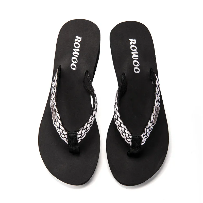 Rowoo Womens Summer High heels Flip Flops Fashion Decorative buckle sandals