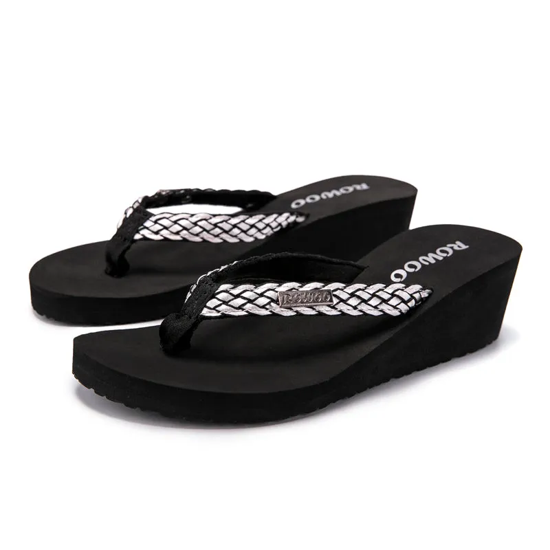 Rowoo Womens Summer High heels Flip Flops Fashion Decorative buckle sandals