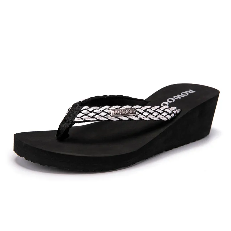 Rowoo Womens Summer High heels Flip Flops Fashion Decorative buckle sandals